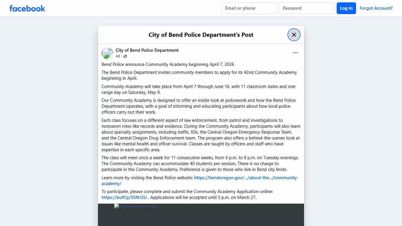 Bend Police announce... - City of Bend Police Department Facebook